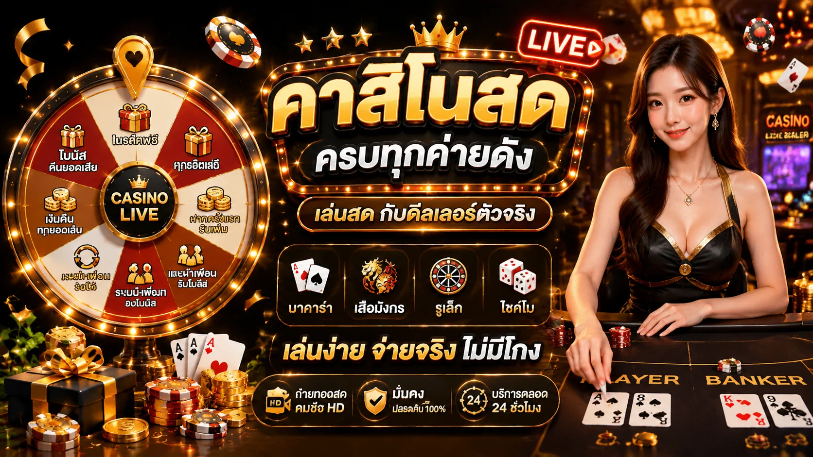 คาสิโนออนไลน์ PATTAYA168 ถ่ายทอดสดจากค่ายดัง